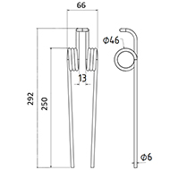 DENT DE PRESSE 313077 SOMECA PICK UP BN 800 ADAPTABLE GW062 LONG.292 LARG.66 DIAM SPIRE.46 FIL.6