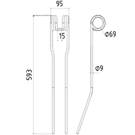 DENT FANEUR ANDAINEUR 16636053.86 KUBOTA ADAPTABLE LONG.593 LARG.95 DIAM SPIRE.69 FIL.9