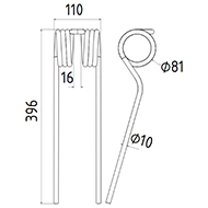 DENT FANEUR 16644761.88 KVERNELAND ANDAINEUR ADAPTABLE LONG.396 LARG.110 DIAM SPIRE.81 FIL.10