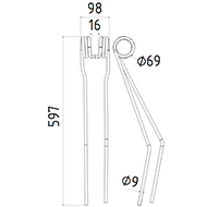 DENT FANEUR 16624214.88 KVERNELAND ANDAINEUR ADAPTABLE LONG.597 LARG.98 DIAM SPIRE.69 FIL.9