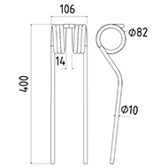 DENT FANEUR 16644761.86 DEUTZ FAHR ANDEX KUBOTA ANDAINEUR ADAPTABLE LONG.400 LARG.106 DIAM SPIRE.82 FIL.10