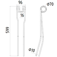 DENT FANEUR 16642899.88 KVERNELAND ANDAINEUR ADAPTABLE LONG.599 LARG.96 DIAM SPIRE.70 FIL.10