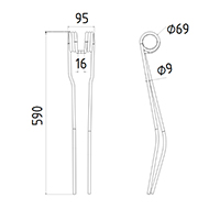 DENT FANEUR 131227388 KVERNELAND ANDAINEUR ADAPTABLE LONG.590 LARG.95 DIAM SPIRE.69 FIL.9