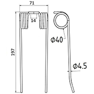 DENT FANEUR 726844 R1 CASE IH ANDAINEUR ADAPTABLE LONG.197 LARG.71 DIAM SPIRE.40 FIL.4,5