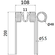 DENT DE RABATTEUR 750075 HESSTON LONG.200 LARG.108 DIAM SPIRE.48 FIL.5,5