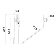 DENT DROITE FANEUR 1554320 KRONE ANDAINEUR ADAPTABLE LONG.602 LARG.93 DIAM SPIRE.60 FIL.9,5