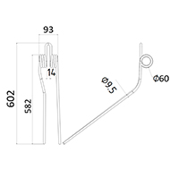 DENT GAUCHE FANEUR 1554330 KRONE ANDAINEUR ADAPTABLE LONG.602 LARG.93 DIAM SPIRE.60 FIL.9,5