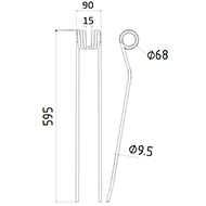 DENT FANEUR 9557100 CLAAS BAUTZ ANDAINEUR ADAPTABLE LONG.595 LARG.90 DIAM SPIRE.68 FIL.9,5