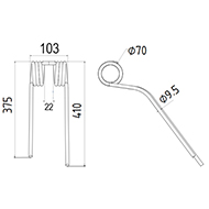 DENT GAUCHE FANEUR 0673742 STOLL ANDAINEUR ADAPTABLE LONG.410 LARG.103 DIAM SPIRE.70 FIL.9,5
