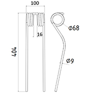DENT FANEUR ANDAINEUR 16644530 VICON ADAPTABLE LONG.404 LARG.100 DIAM SPIRE.68 FIL.9