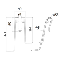 DENT DROITE FANEUR 4104611590 LELY ANDAINEUR ADAPTABLE LONG.374 LARG.99 DIAM SPIRE.55 FIL.9