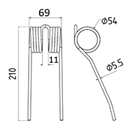 DENT DE PRESSE 700728401 MASSEY FERGUSON PICK UP ADAPTABLE LONG.210 LARG.69 DIAM SPIRE.54 FIL.5,5
