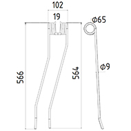 DENT GAUCHE FANEUSE ANDAINEUR EUROMARK ADAPTABLE LONG.566 LARG.102 DIAM SPIRE.65 FIL.9