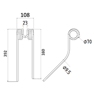DENT DROITE 0673743 STOLL ADAPTABLE FANEUR ANDAINEUR LONG.392 LARG.108 DIAM SPIRE.70 FIL.9,5