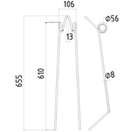 DENT DE HERSE ETRILLE 50400308 CARRE LONG.655 LARG.106 DIAM SPIRE.56 FIL.8