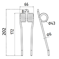 DENT DE PRESSE 458053 SCHUITEMAKER 4580073 PICK UP ADAPTABLE LONG.202 LARG.66 DIAM SPIRE.43 FIL.6