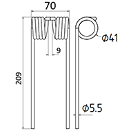 DENT DE PRESSE 0940527000 WELGER PICK UP ADAPTABLE LONG.209 LARG.70 DIAM SPIRE.41 FIL.5,5