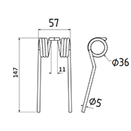 DENT 03041081 MENGELE DENT PICK UP AUTO CHARGEUSE LONG.147 LARG.57 DIAM SPIRE.36 FIL.5