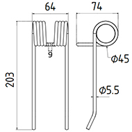 DENT DE PRESSE PICK UP ADAPTABLE LONG.203 LARG.64 DIAM SPIRE.45 FIL.5,5