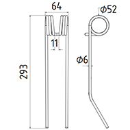 DENT FANEUR PZ180 ZWEEGERS PEZET ANDAINEUR ADAPTABLE LONG.293 LARG.64 DIAM SPIRE.52 FIL.6