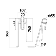 DENT FANEUR ANDAINEUR 4104311680 LELY ADAPTABLE LONG.369 LARG.107 DIAM SPIRE.55 FIL.9