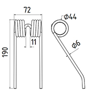 DENT DE PRESSE 84392369 NEW HOLLAND PICK UP ADAPTABLE LONG.190 LARG.72 DIAM SPIRE.44 FIL.6