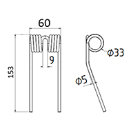 DENT DE PRESSE 9381180 KRONE PICK UP ADAPTABLE LONG.153 LARG.60 DIAM SPIRE.33 FIL.5