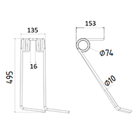 DENT DE SEMOIR DROITE 981421 SULKY LONG.495 LARG.135 DIAM SPIRE.74 FIL.10