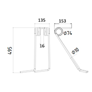 DENT DE SEMOIR GAUCHE 981420 SULKY LONG.495 LARG.135 DIAM SPIRE.74 FIL.10