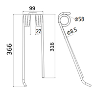 DENT DROITE FANEUR 4102304370 R/H LELY ANDAINEUR ADAPTABLE LONG.369 LARG.99 DIAM SPIRE.58 FIL.8,5
