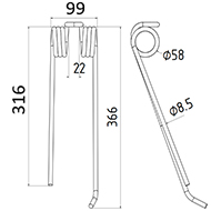 DENT GAUCHE FANEUR 4102304570 L/H LELY ANDAINEUR ADAPTABLE LONG.369 LARG.99 DIAM SPIRE.58 FIL.8,5
