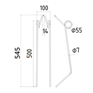 DENT DE HERSE ETRILLE CARRE 50400317 ADAPTABLE LONG.545 LARG.100 DIAM SPIRE.55 FIL.7
