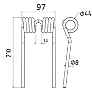 DENT DE PRESSE PICK UP DENT DE PLAGE ADAPTABLE LONG.210 LARG.97 DIAM SPIRE.44 FIL.8