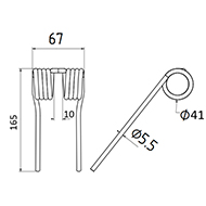 DENT DE PRESSE 2700 14570 KRONE PICK UP LONG.165 LARG.67 DIAM SPIRE.41 FIL.5,5