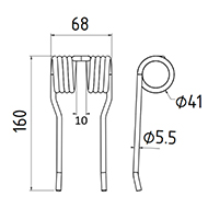 DENT DE PRESSE 2700 14580 KRONE PICK UP LONG.160 LARG.68 DIAM SPIRE.41 FIL.5,5