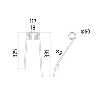 DENT DROITE FANEUR 2101875 YLÖ ANDAINEUR ADAPTABLE LONG.391 LARG.117 DIAM SPIRE.60 FIL.9