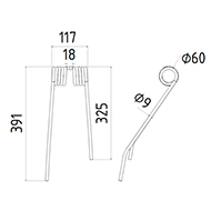 DENT GAUCHE FANEUR 2101876 YLÖ ANDAINEUR ADAPTABLE LONG.391 LARG.117 DIAM SPIRE.60 FIL.9