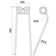 DENT FANEUR 1409928 RI CASE IH 58505210 KUHN ANDAINEUR ADAPTABLE LONG.395 LARG.105 DIAM SPIRE.65 FIL.9,5