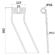 DENT FANEUR DROITE 211167 L.F.E. ANDAINEUR ADAPTABLE GIROFANEUR C2D/C 2DS LONG.382 LARG.127 DIAM SPIRE.56 FIL.9,5