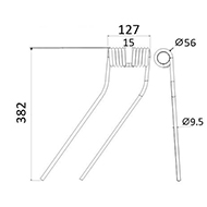 DENT FANEUR GAUCHE 211166 L.F.E. ANDAINEUR ADAPTABLE GIROFANEUR C2D/C 2DS LONG.382 LARG.127 DIAM SPIRE.56 FIL.9,5