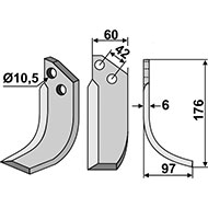 LAME DROITE 60X6X176 EA.42 TROU 10,5 VALPADANA 4RM180 ADAPTABLE