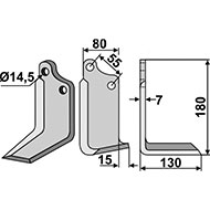 LAME DE ROTAVATOR EQUERRE DROITE SICMA MIGLIANICO ADAPTABLE 4818225 80X7X180 EA55 TROU 14,5 FRAISE ROTATIVE