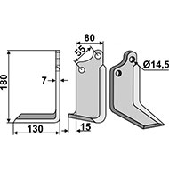 LAME DE ROTAVATOR EQUERRE GAUCHE SICMA MIGLIANICO ADAPTABLE 4818224 80X7X180 EA55 TROU 14,5 FRAISE ROTATIVE
