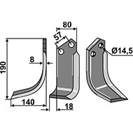 LAME DE ROTAVATOR GAUCHE ALPEGO D01591 DENT 80X8X190 EA57 TROU 14,5 ADAPTABLE