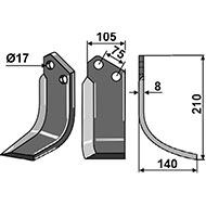 LAME DE ROTAVATOR DROITE ALPEGO D03360 DENT 105X8X210 EA75 TROU 17 ADAPTABLE