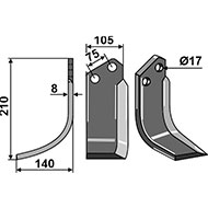 LAME DE ROTAVATOR GAUCHE ALPEGO D03361 DENT 105X8X210 EA75 TROU 17 ADAPTABLE