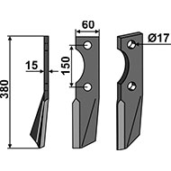 LAME DE ROTALABOUR GAUCHE ALPEGO D04865 DENT 60X15X380 EA150 TROU 17 ADAPTABLE
