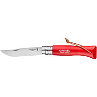 COUTEAU OPINEL BAROUDEUR N°08 ROUGE AVEC LIEN CUIR TAILLE LAME 8,5CM INOX