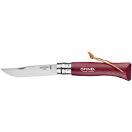 COUTEAU OPINEL BAROUDEUR N°08 GRENAT AVEC LIEN CUIR TAILLE LAME 8,5CM INOX