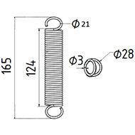RESSORT DE TRACTION DIAMETRE 28 FIL.3 LONGUEUR TOTALE 165 DIAM. CROCHETS 21